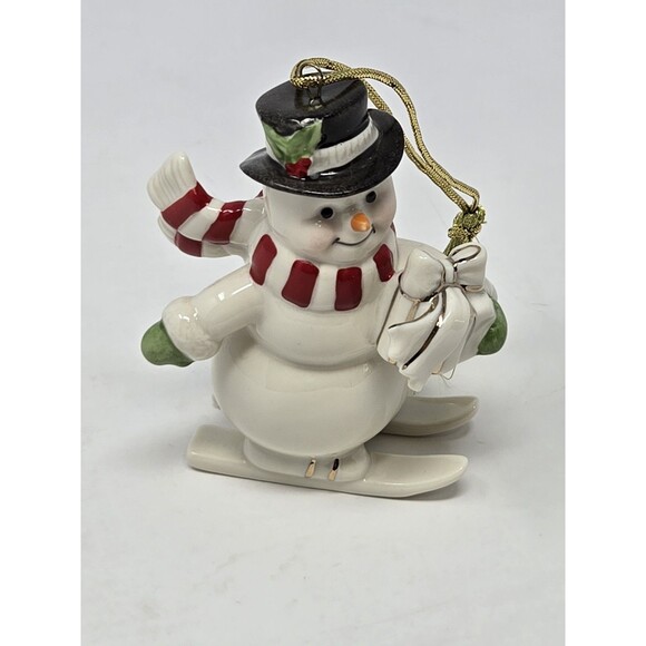 LENOX CHRISTMAS ORNAMENT BUNDLE 2 SNOWMAN DRUM & SKIS PORCELAIN FESTIVE WINTER - Picture 5 of 8